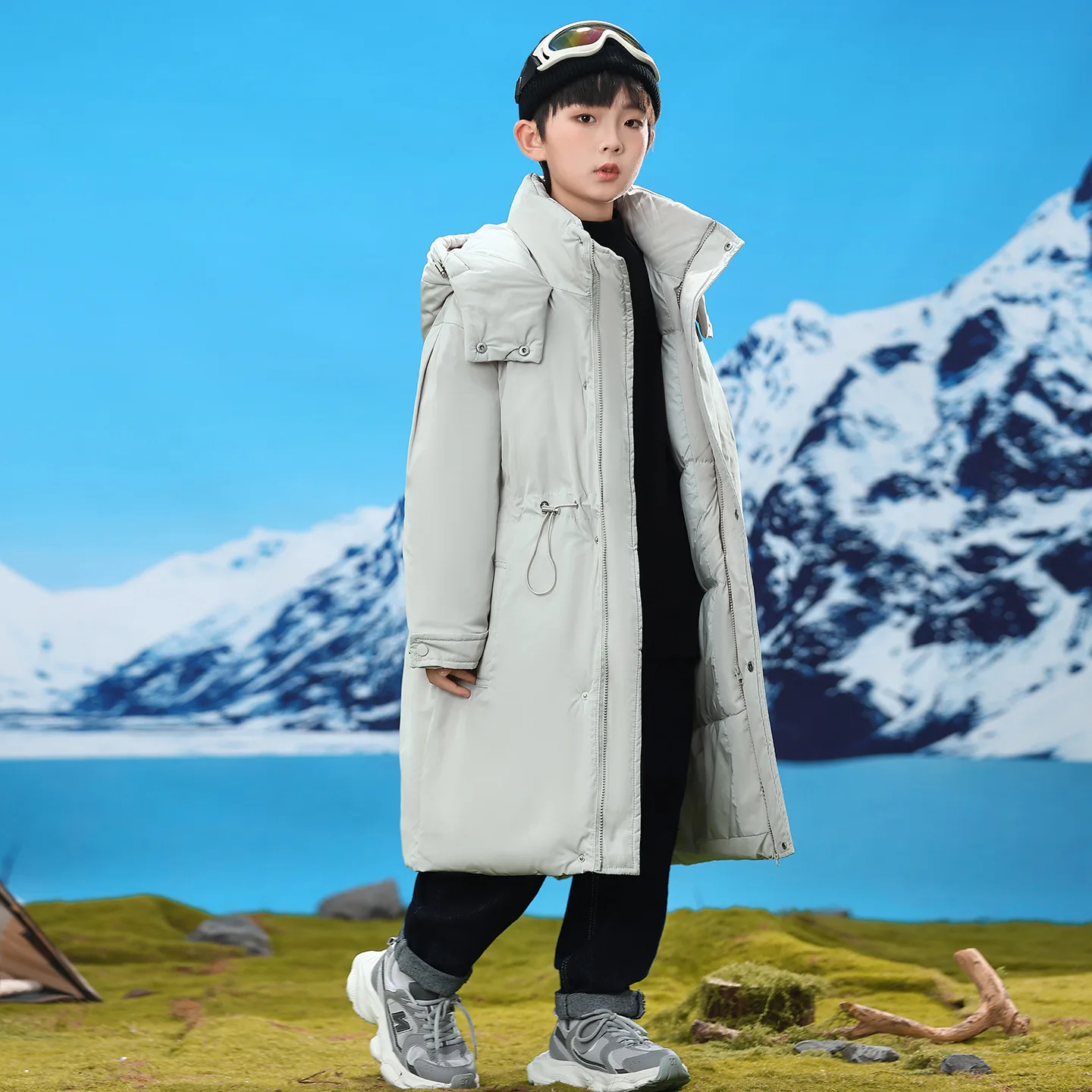 

Зимние парки для мальчиков и девочек с капюшоном, утепленная детская куртка выше колена для мальчиков, повседневная однотонная детская верхняя одежда с эластичной талией для мальчиков от 4 до 14 лет