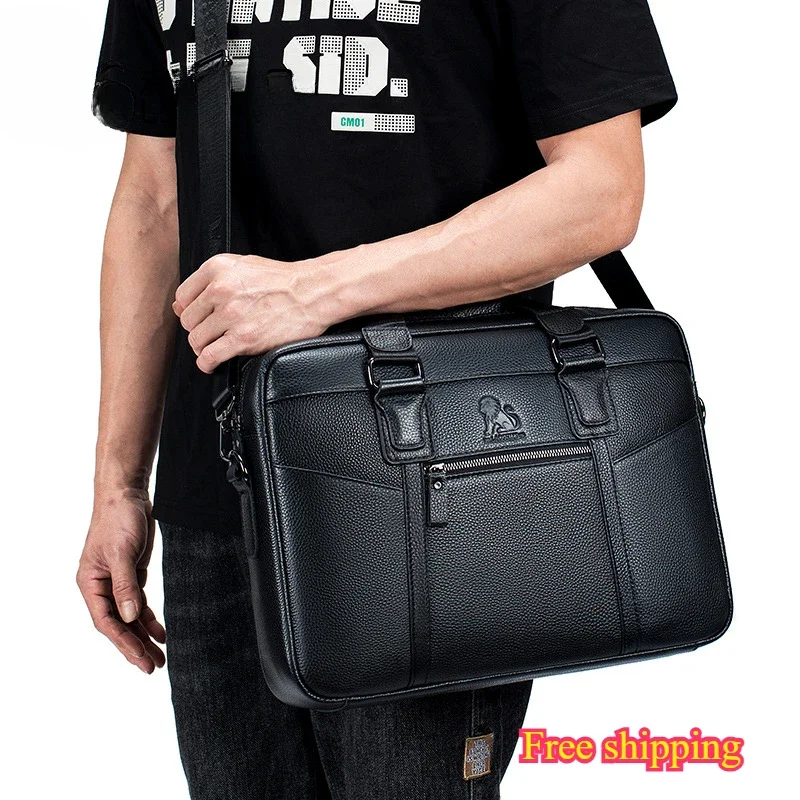 Large Capacity 15 Inch Computer Bag Cowhide Genuine Leather Men's Briefcase Business Can Shoulder Messenger Bag Men