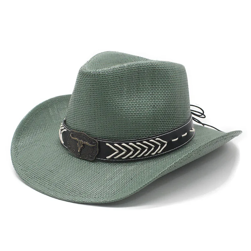 Vintage Cow Head Shaped Top Hat Hard Shell Western Straw Cowboy Hat Outdoor large brim sun protection hat