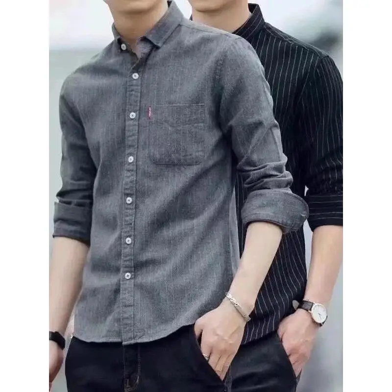 Men's Slim Fit Long Sleeve Oxford Cloth Shirt Resistant to Dirt And Wear for Work City Walks And Office Cleanfit Style Stripe...