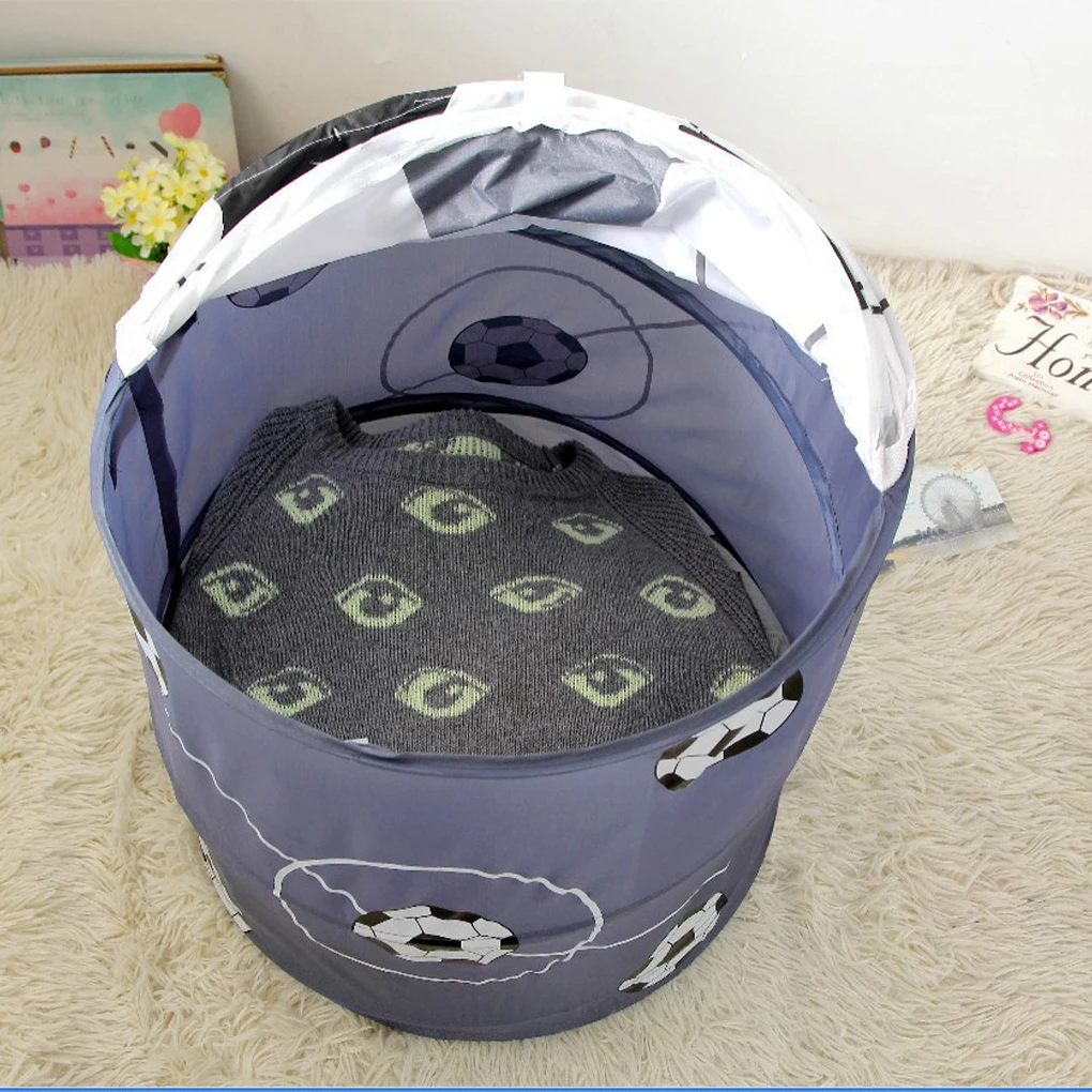 Convenient Folded Basket Stylish And Spacious Laundry Bag With Lid Structure Sturdy And Not Deformed football