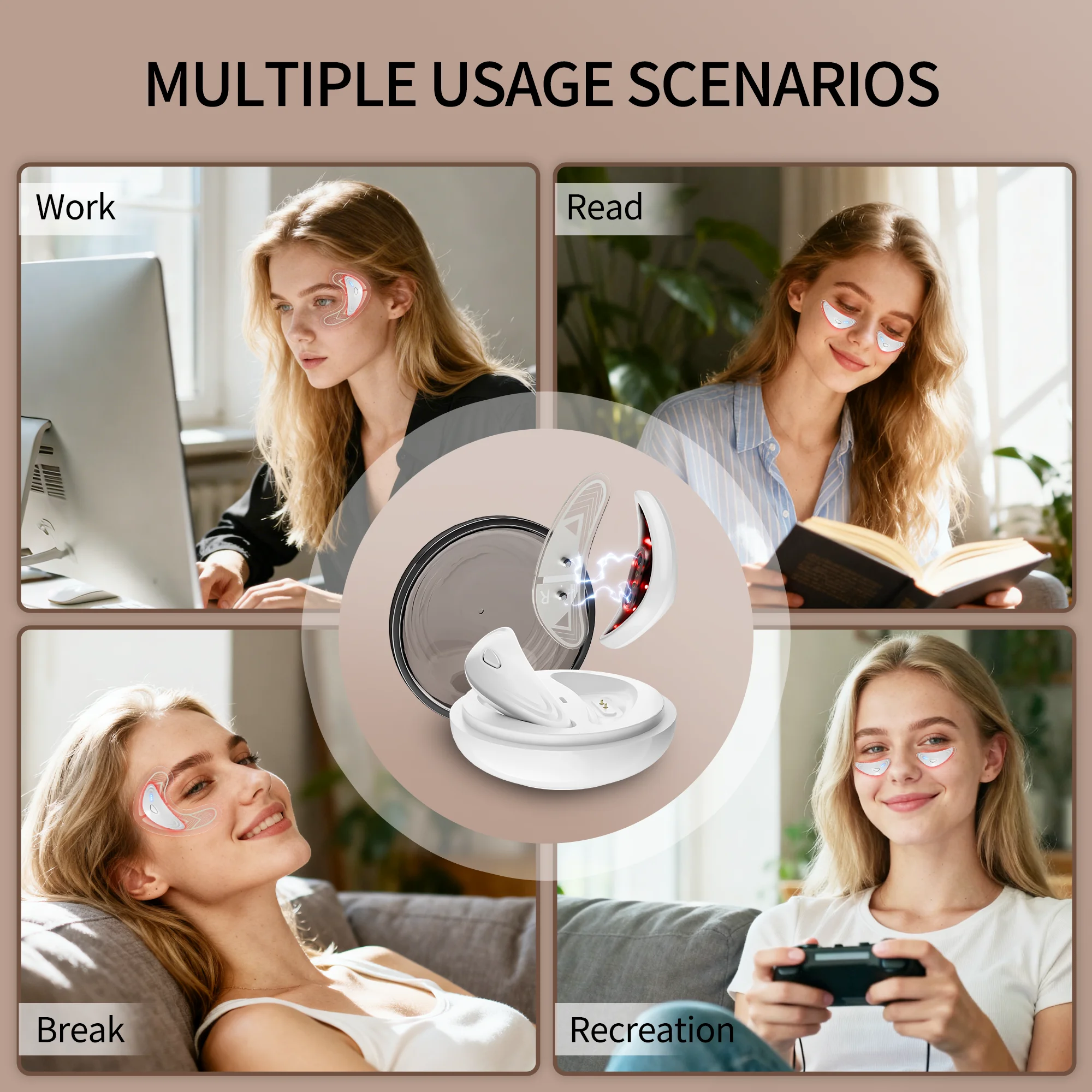 Red Light Under Eye Massager with Patches Portable Microcurrent Eye Skin Care Beauty Device for Eye Bags Dark Circles Puffiness