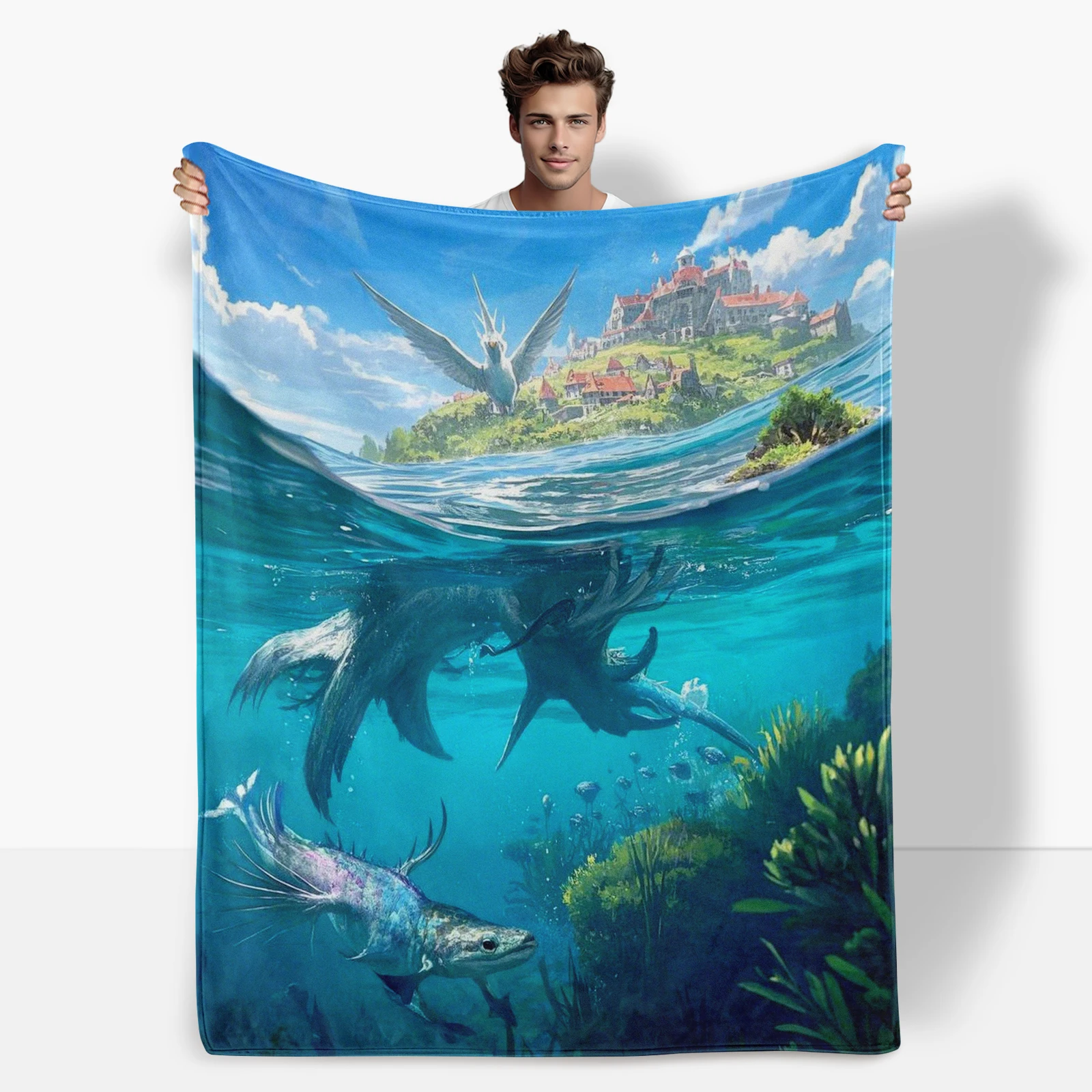 Fantasy World Underwater Creatures And Island Exploration Blanket Perfect For Kids To Explore The Unknown