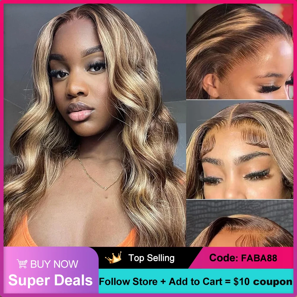 

Highlight Ombre Body Wave Human Hair Wig 13×4 HD Lace Front Wig 4/27 Highlight Body Wave Human Hair with Baby Hair 180% Density