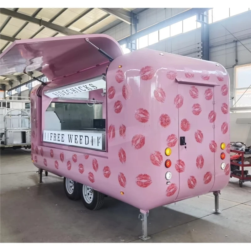 Customized Size Fast Food Square Trailer With Full Sticker Mobile Food Truck Fully Cooking Equipment For Fast Food