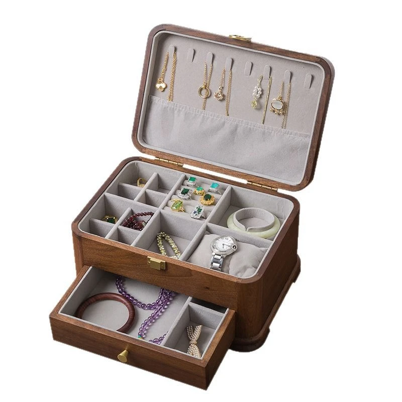 

Walnut jewelry storage box Large capacity multi-layer jewelry box