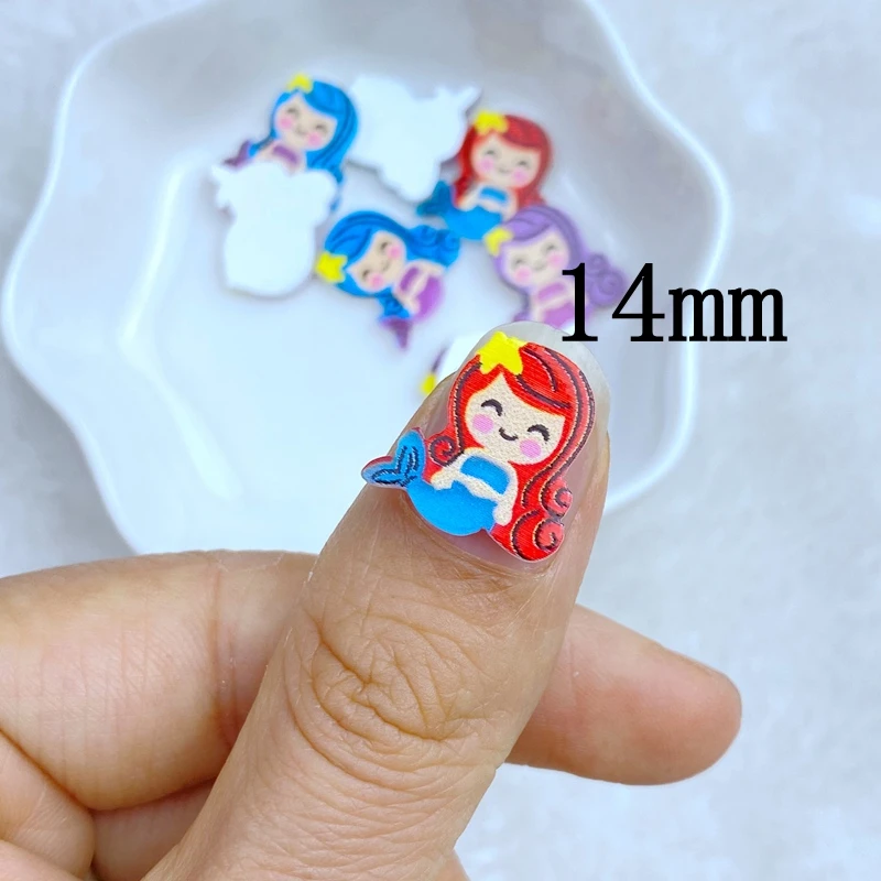 30Pcs New Cute Resin Mini 14mm Shiny Mermaid Series Flat Back Manicure Parts Embellishments For Hair Bows Accessories