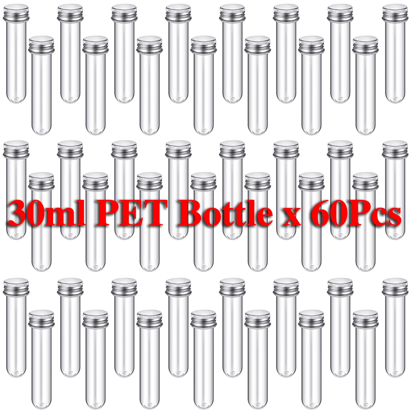 

60PCS Lab 30ml PET Test Tube Bottle Transparent Cylindrical Plastic Refillable Bottle For Mask Candy Data Line 25*110mm