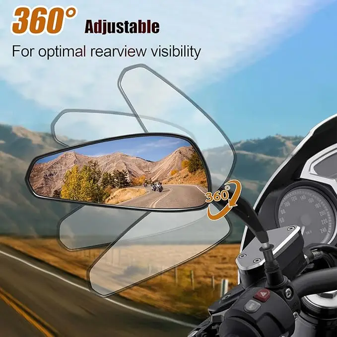 Universal Motorcycle Aluminum Rearview Mirror Carbon Fiber Pattern Handlebar Mirror Blue Glass Anti-Glare Handle End Side Mirror image 3
