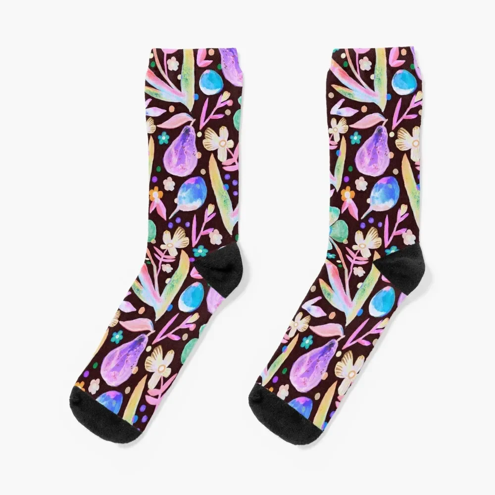 

Fruit Floral - Bold Neon Dark Socks funny gifts Novelties Men Socks Women's