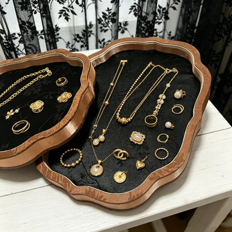 Royal Velvet Jewelry Display Tray, Light Luxury Viewing Plate for Agate & Jade Bangle, Beads Organizer Stand