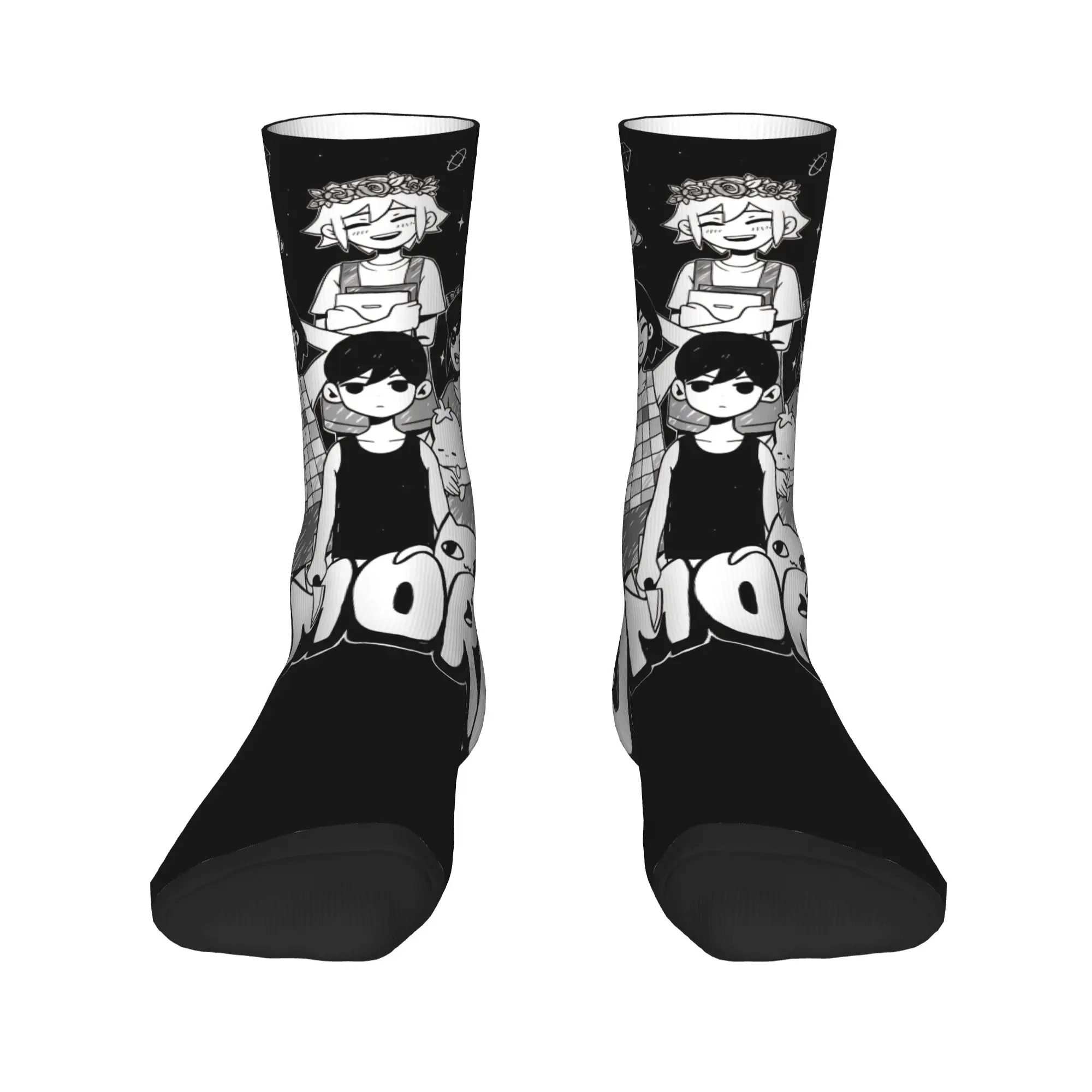 Omori Socks Game Characters Black Design Stockings Anti Bacterial Men's Socks Warm Soft Spring Vintage Skateboard Socks