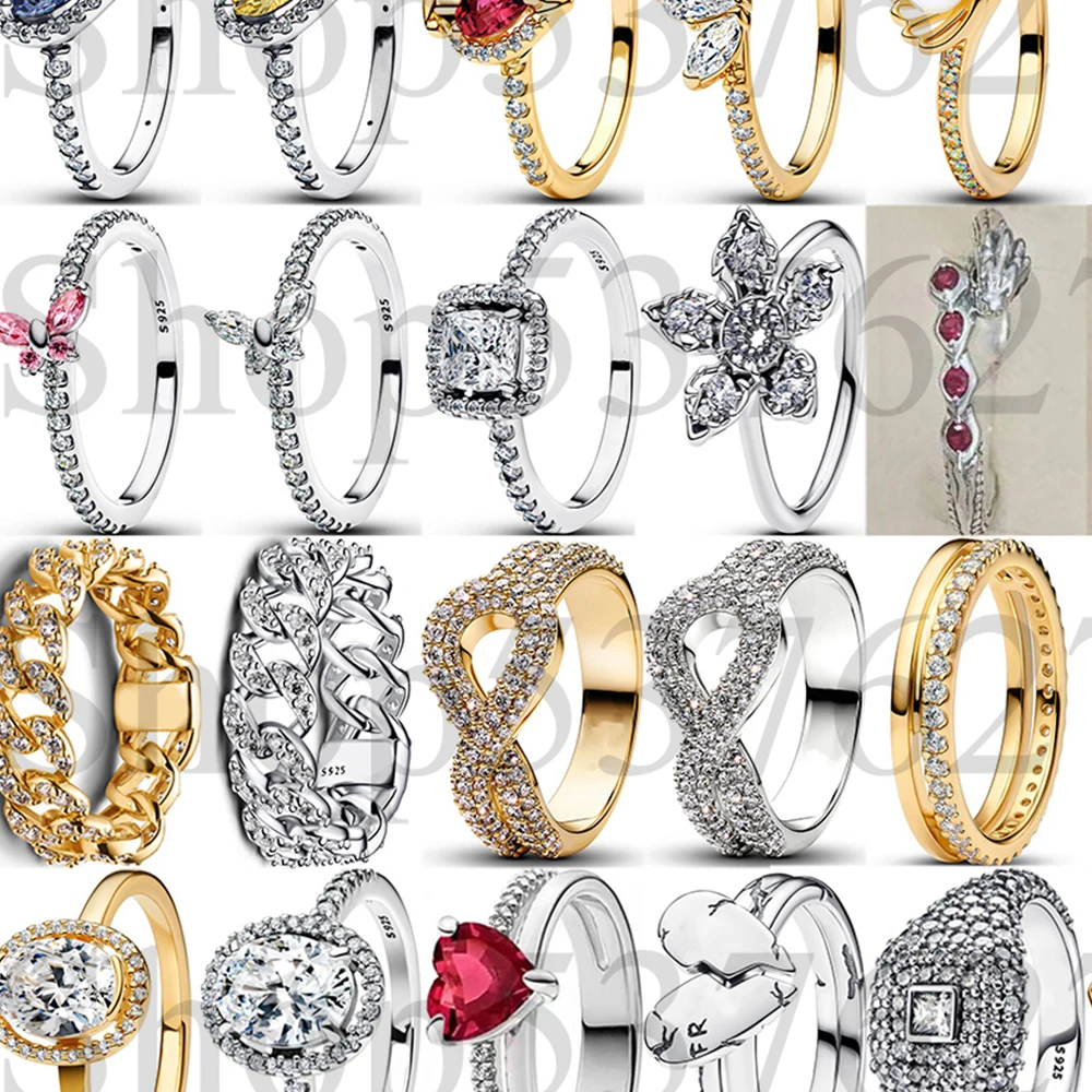 925 Silver Elevated Heart Pavé Square Cocktail Cuban Chain Double Band Row Eternity Halo Fashion Ring For Women Gift DIY Jewelry