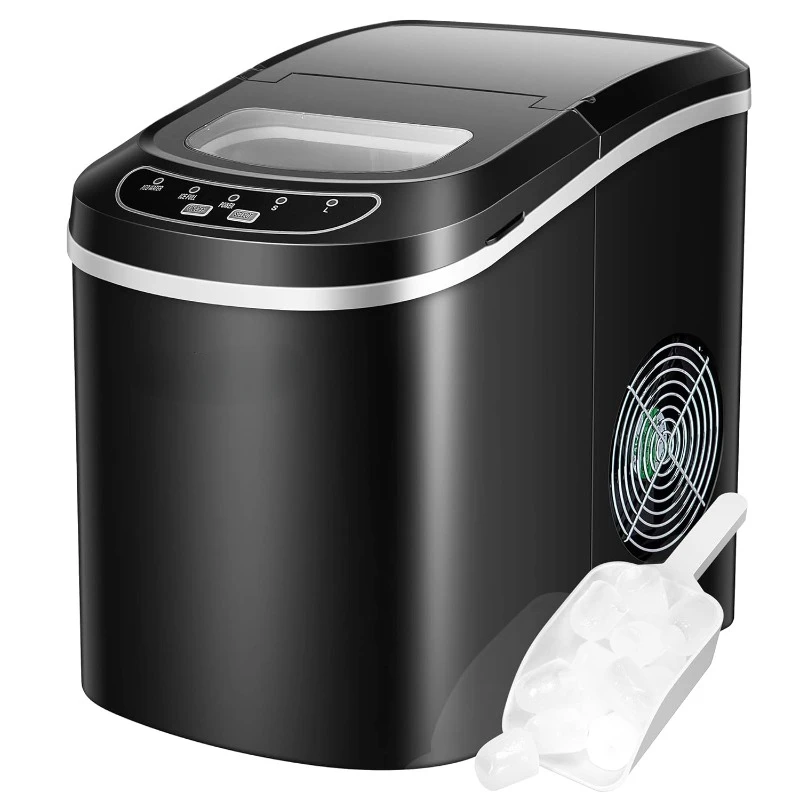 Electric Portable Compact Countertop Automatic Ice Cube Maker Machine with Hand Scoop and Self Cleaning Function 26lbs/Day Black