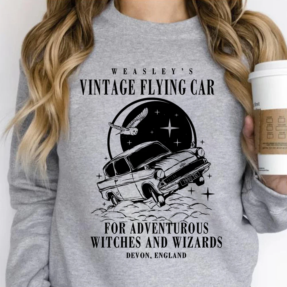 Vintage Flying Cars Crewneck Sweatshirt Universal Hoodie Weasley Shirt Unisex Long Sleeves Sweatshirt Aesthetic Clothes