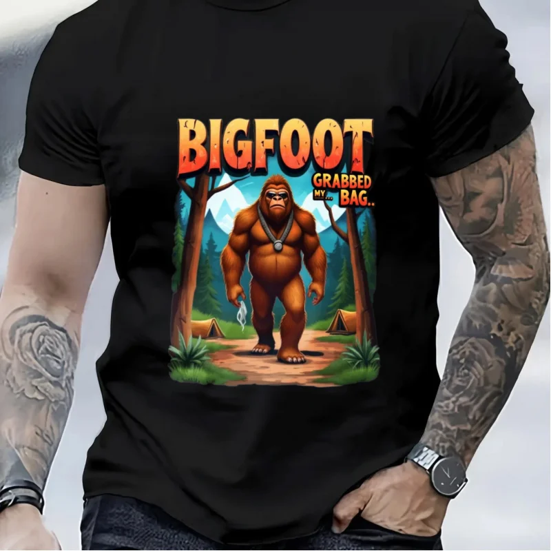 تي شيرت رجالي أسود Bigfoot Grabbed My Bag مطبوع بنمط ونص قطن عالي الجودة 180 جرام #4