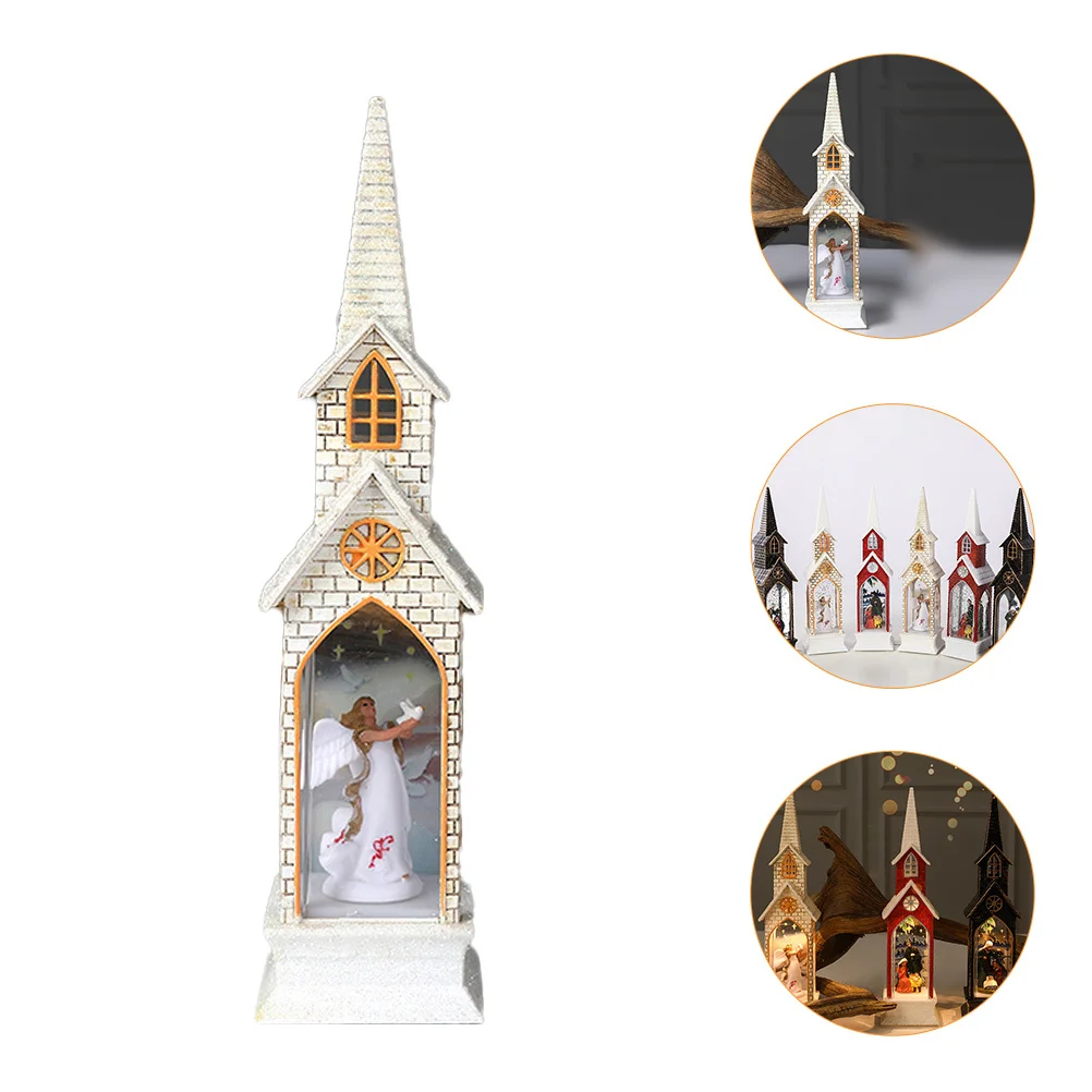 

1pc Luminous Church Vintage Christmas Light Decor Church Wind Lantern Xmas Wind Lamp For Party Home Holiday Decoration