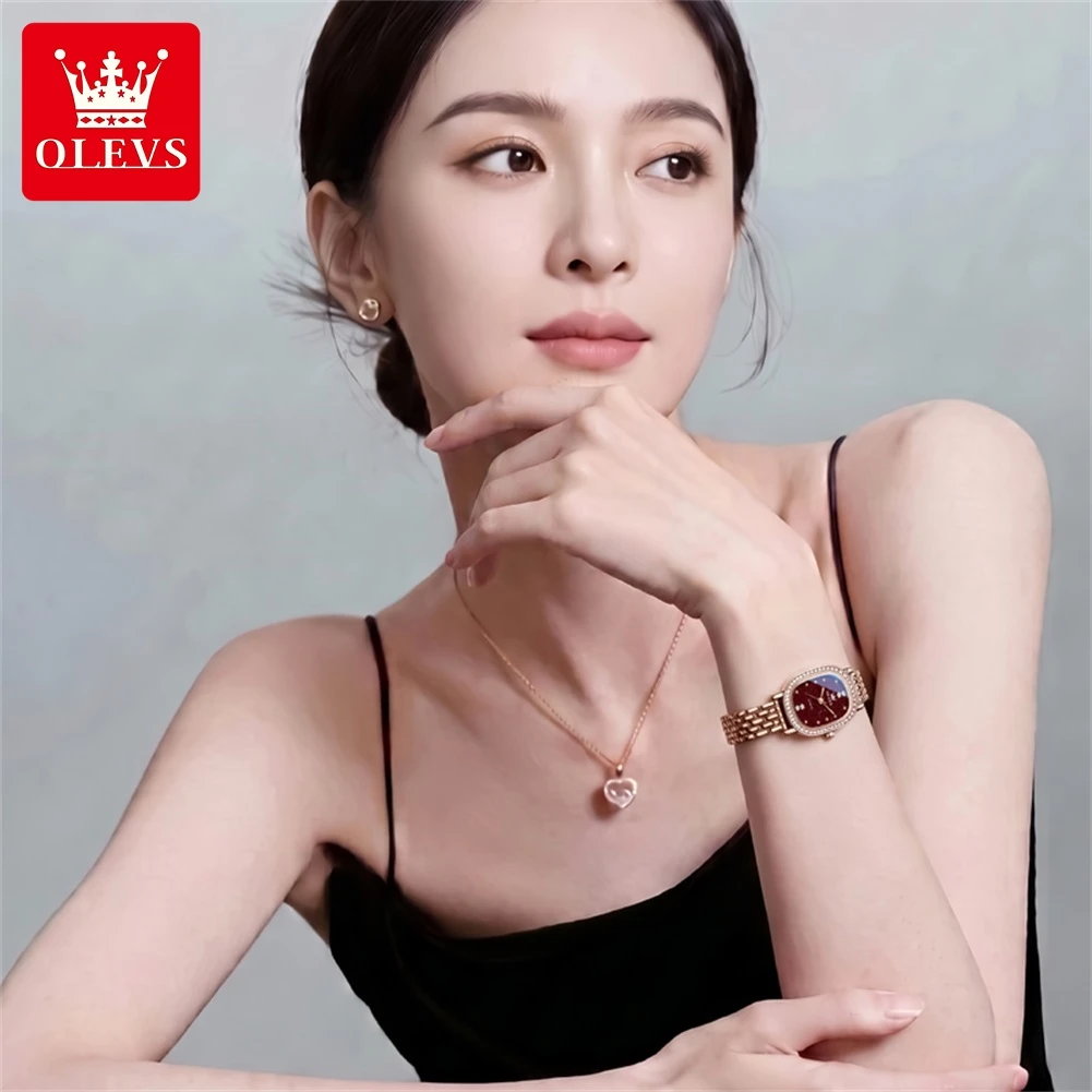 OLEVS 5697 Fashion Elegant Diamond Watch for Women Waterproof Steel Strap Original Luxury Ladies Quartz Wristwatch