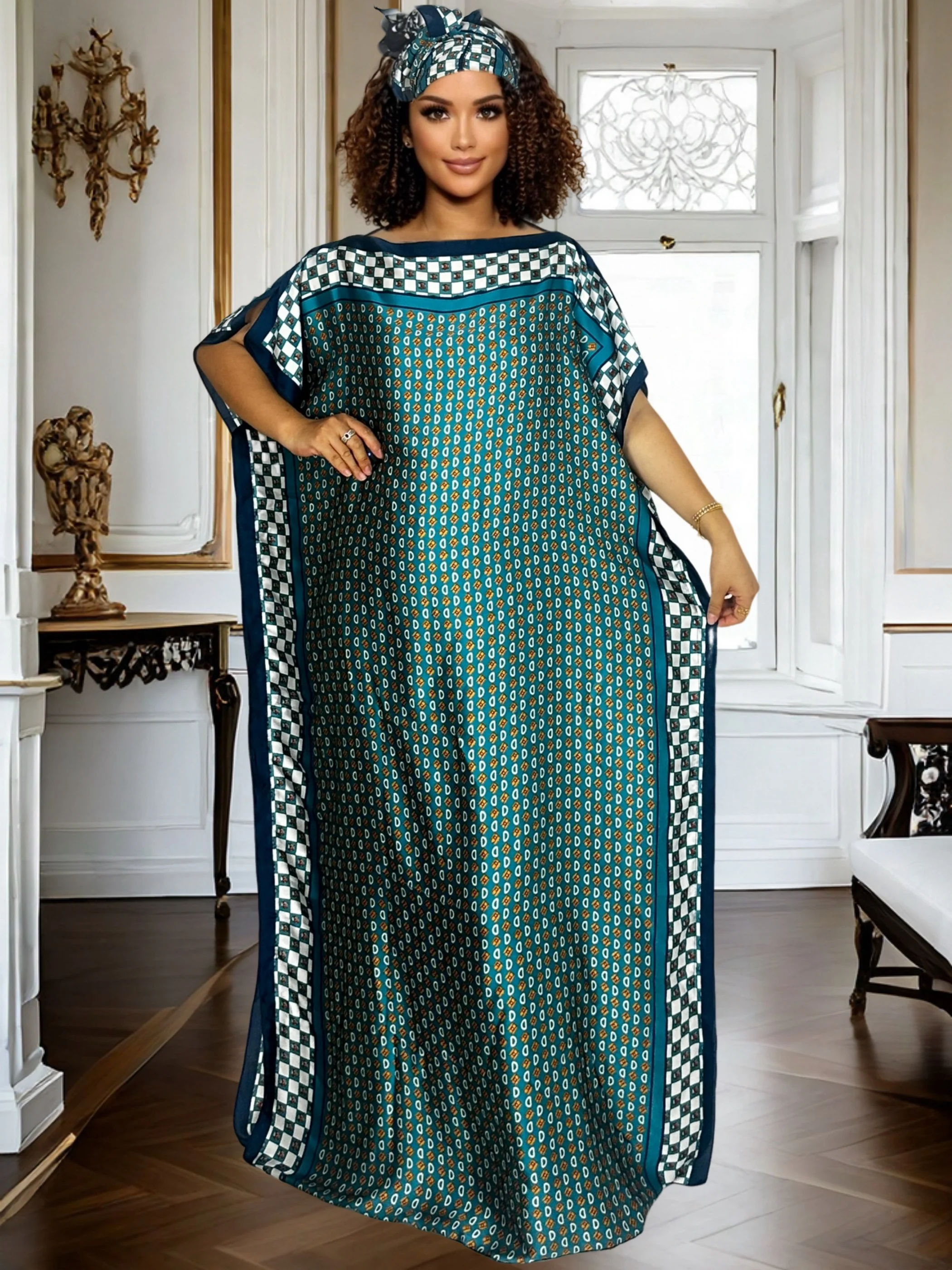 

Women's Middle Eastern Maxi Dress Loose Fit,Weddings, Parties, Cultural Events Kaftan with Scarf