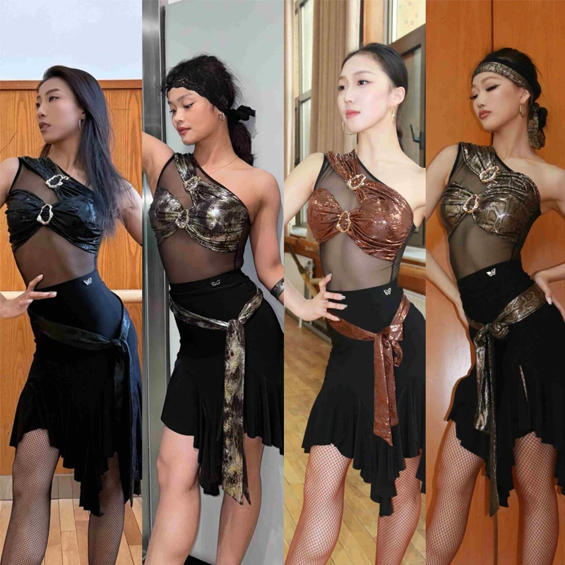 4 ألوان الكبار المنافسة اللاتينية ملابس الرقص المرأة تشاتشا اللاتينية ملابس رقص الإناث قاعة الرقص التدريب الدعاوى SL12564