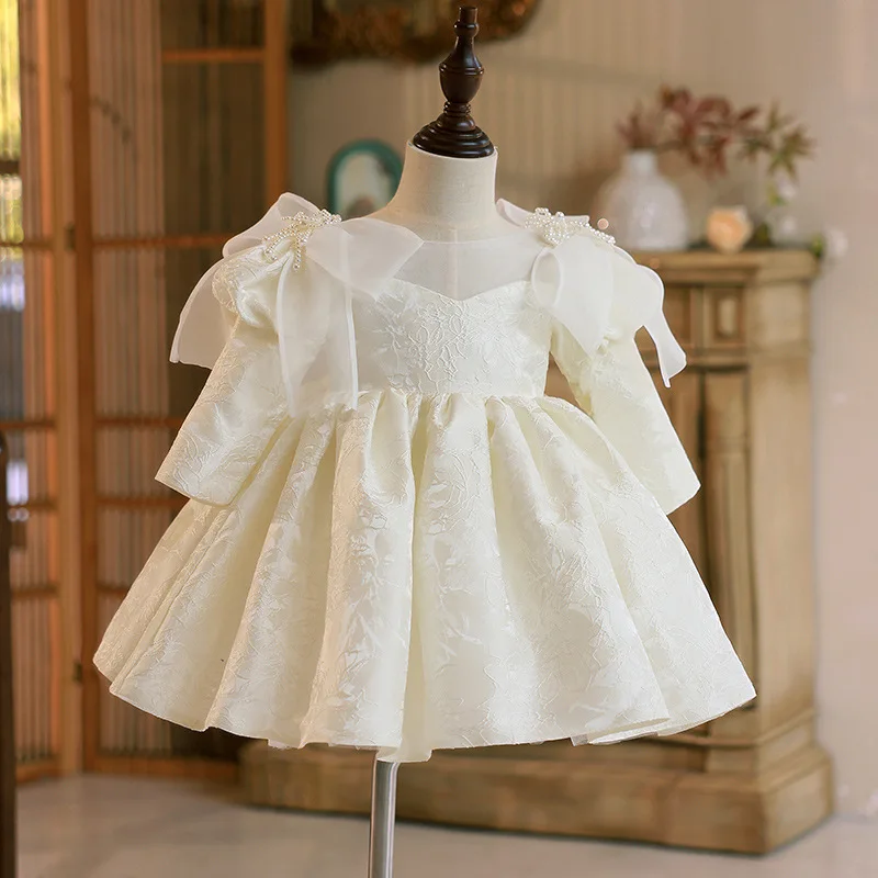 Baby Girls 1 st Birthday Baptism Princess Ball Gown Children Cute Bow Beading Design Wedding Party Dresses g62