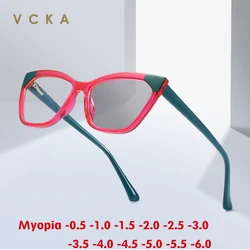 VCKA Cat Eye Women Myopia Glasses Frame Anti Blue Light Fashion TR90 Custom Prescription Optical Vintage Eyewear -0.50 TO -10