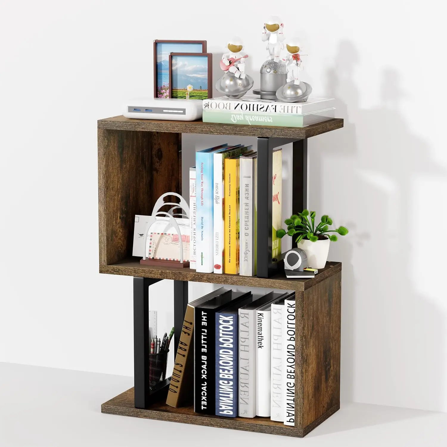 Desk Storage Premium Material Desktop Hutch Office Shelf 3-Tier All Season Brown