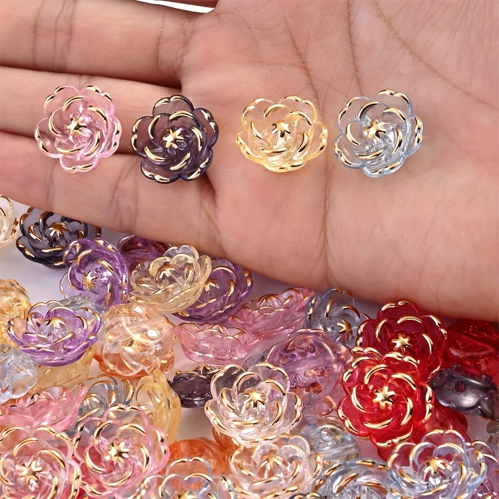 20pcs 20mm Acrylic Flower Shaped Rose Beads, Suitable for DIY Bracelet Handmade Crafts