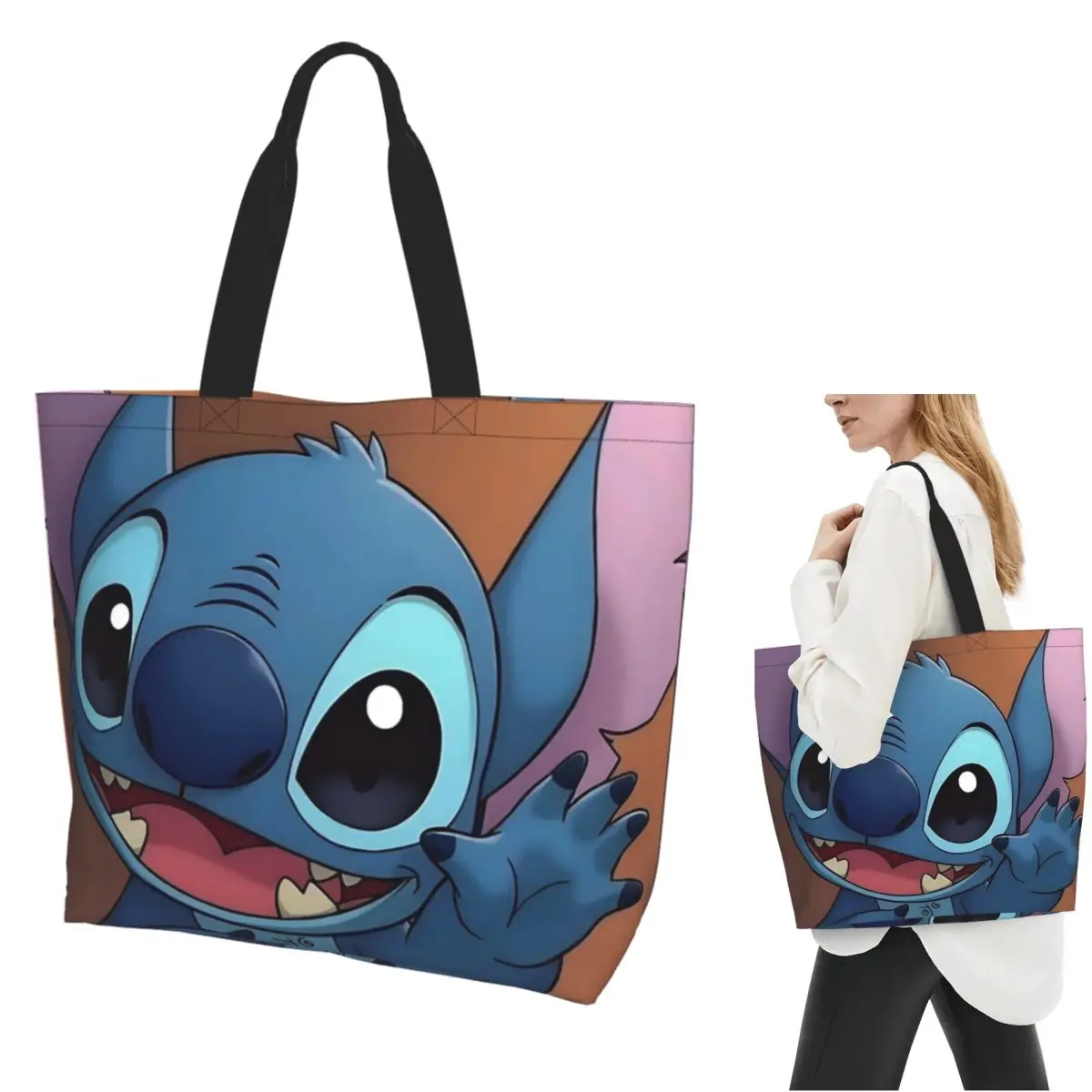 

Сумка-тоут для покупок со стежком, парусиновая сумка на плечо большой вместимости, продуктовая сумка для покупок для женщин