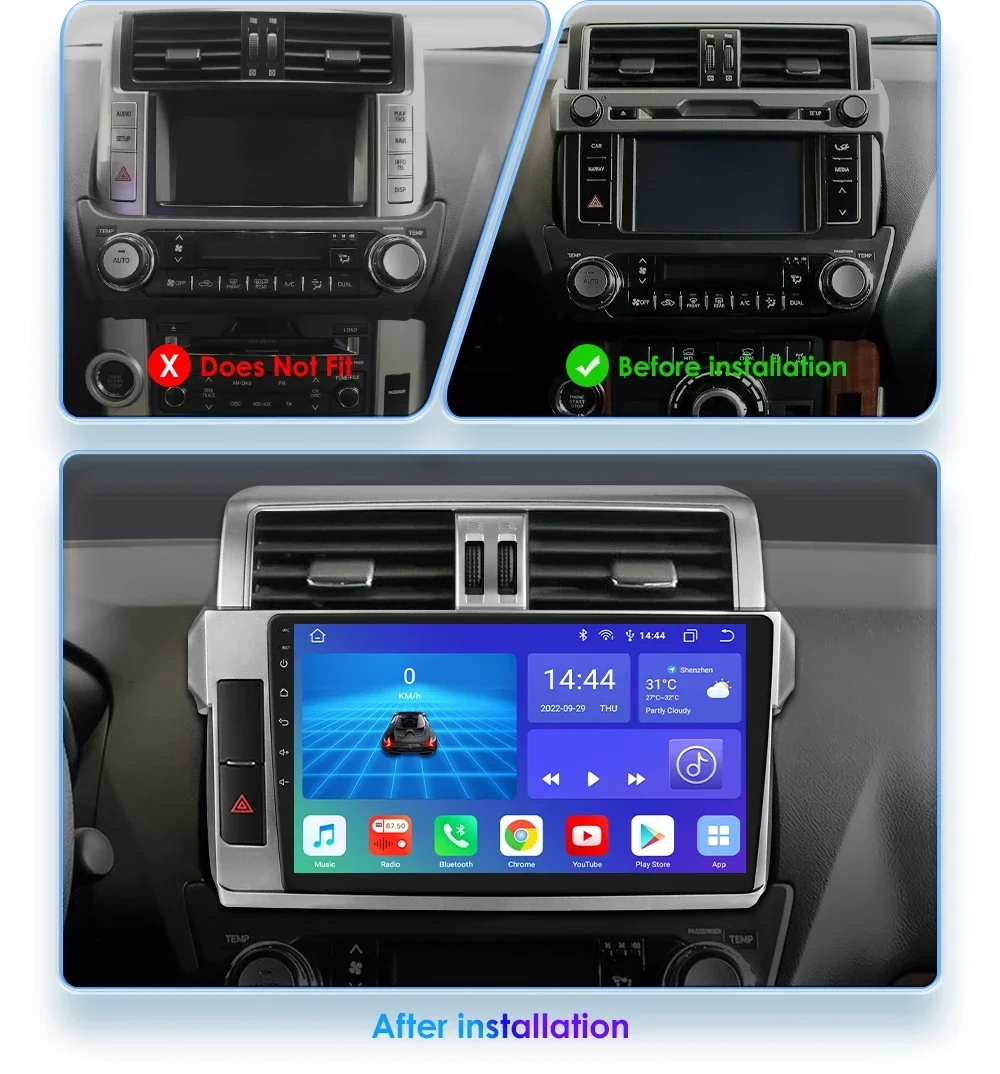 Kamera 360 8G 128G Android13 pembayaran GPS Multimedia mobil untuk Toyota Land Cruiser Prado 150 2013-2017 Carplay RDS 2Din 4G Autoradio