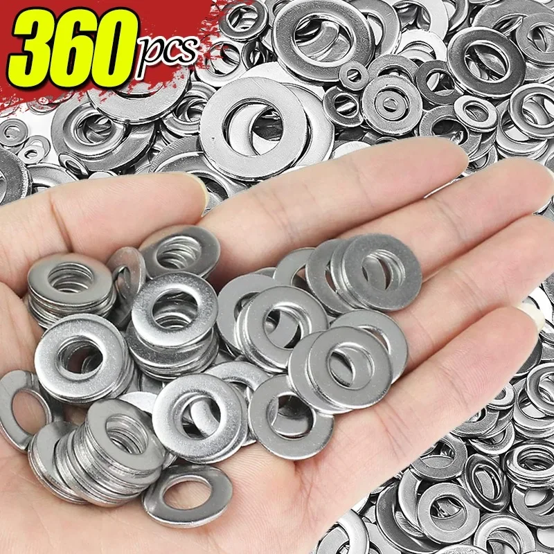 360 قطعة الفولاذ المقاوم للصدأ المسمار طوقا عادي الجوز غسالة ثابتة لصناعة إصلاح السحابات أطقم M2-M10 حلقة رقيقة جدا شقة غسالة