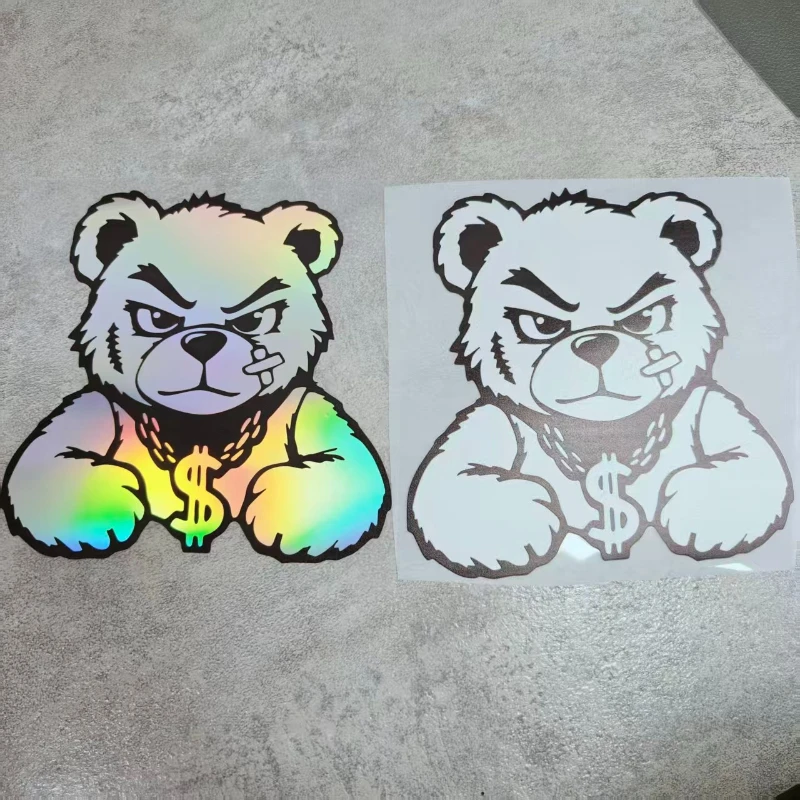 1 Buah Stiker Beruang Holografik Trendi-Buat Dekorasi Bergaya Bertema Dolar yang Keren untuk Mobil, Laptop, Ponsel, Botol Air, Skateboard, Koper