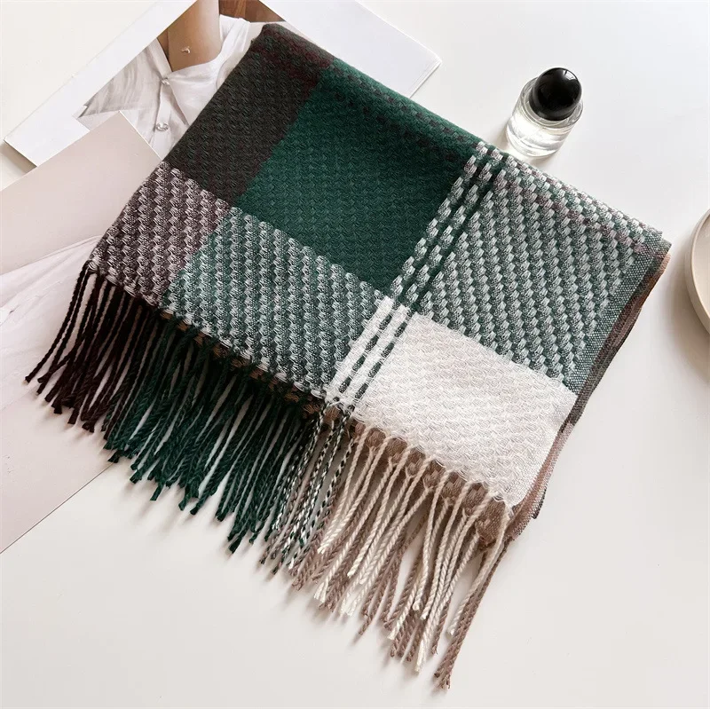 New Cashmere Imitation Fashion Cell Hijabs Scarf Women Men Autumn Winter Tassel Warm Neckerchief Wraps Unisex Long Shawl Scarves