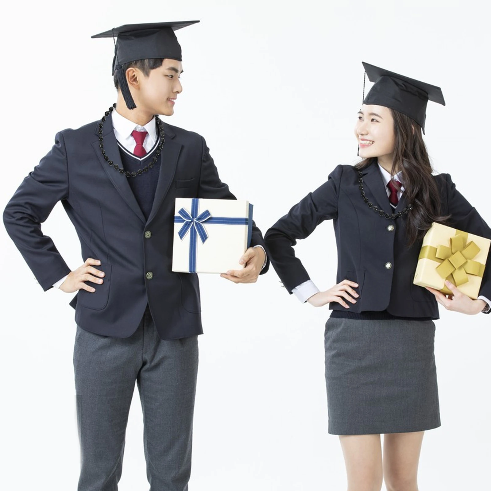 

Beads Acrylic Necklace Chunky with Ribbon Bow Accessories Class College Graduation Black Miss