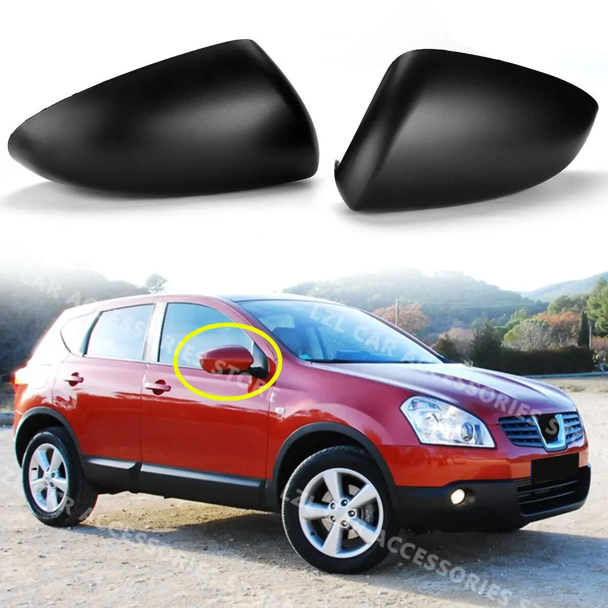 Cubierta de espejo retrovisor para coche, embellecedor de puerta lateral, estilo de repuesto izquierdo + derecho, para Nissan Qashqai 2007-2014 J10,