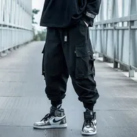 Trendy Functional Cargo Pants For Men Loose Fit Hip Hop Style Casual Pants Autumn Winter Ins Bunded Feet Harlem Trendy