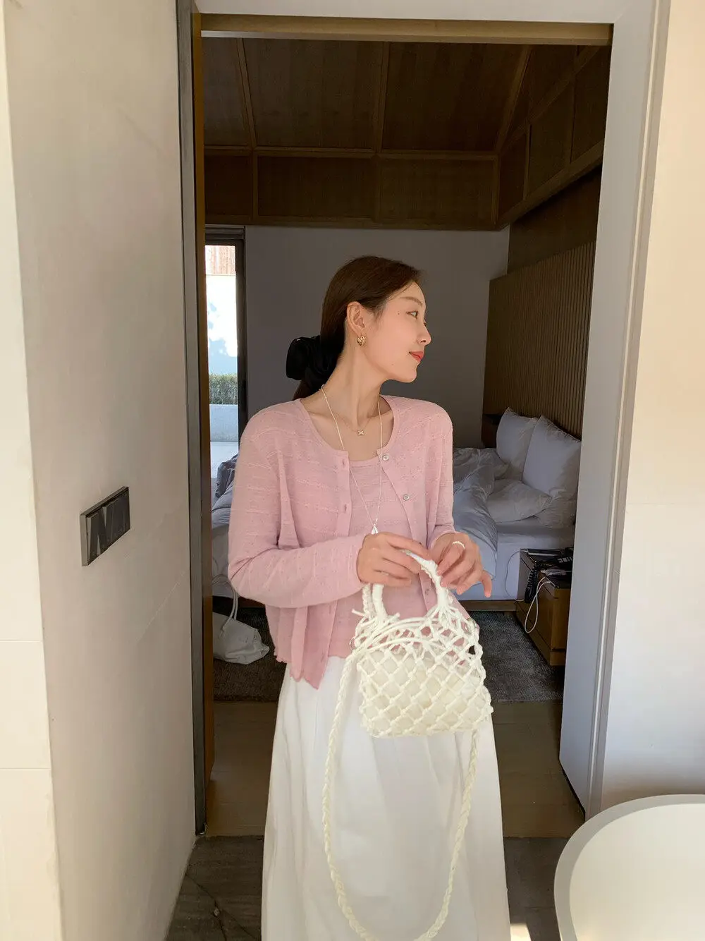 

Lilian Overrich Pure Color Atmosphere Lazy Style round Neck Knitted Open Cardigan Set Comfortable Loose Fit Long Sleeve Women...