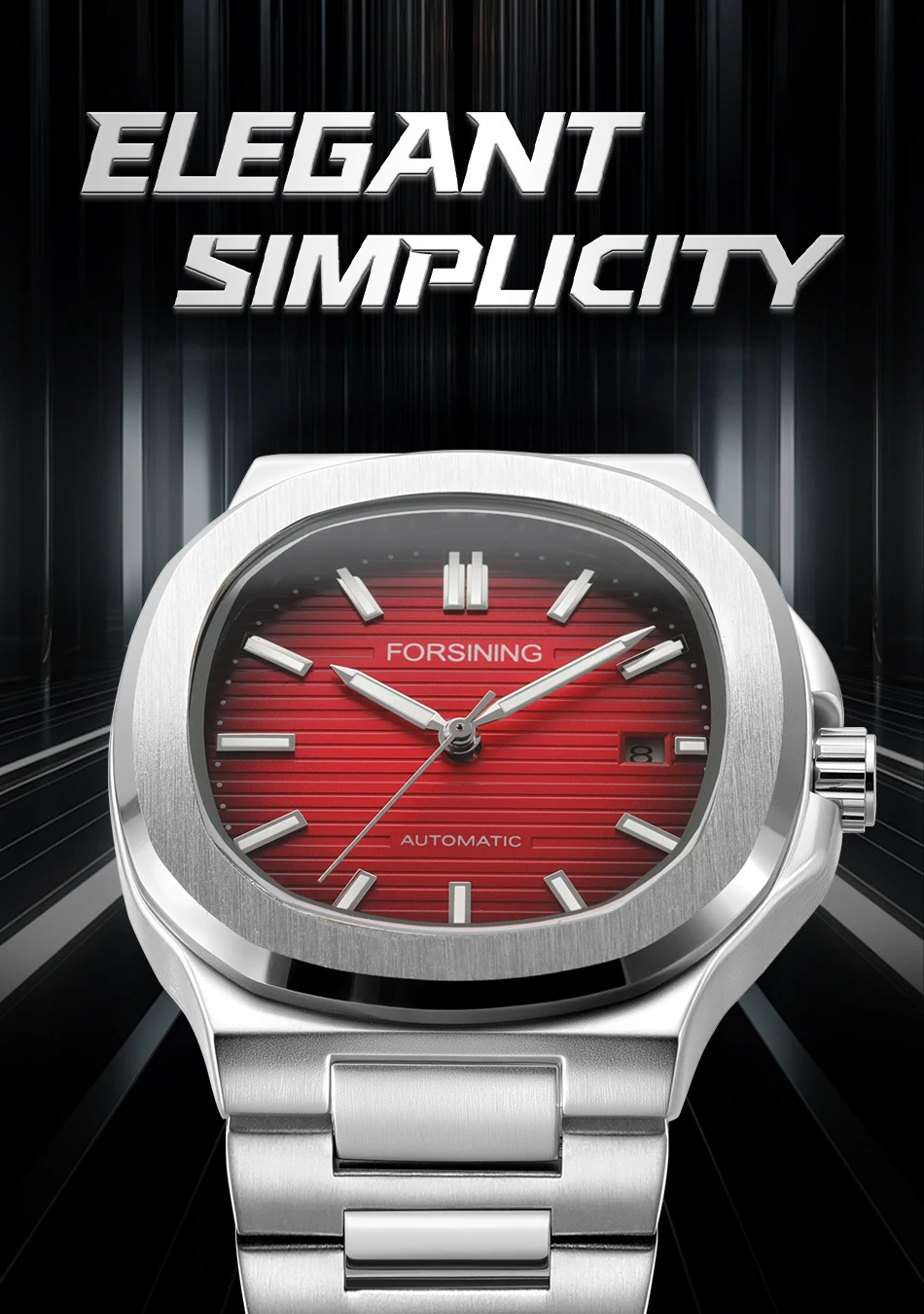 FORSINING 2026 New Luxury Man Watch Automatic Mechanical Calendar Luminous Hands Stainless Steel Waterproof Sporty Polygon Watch
