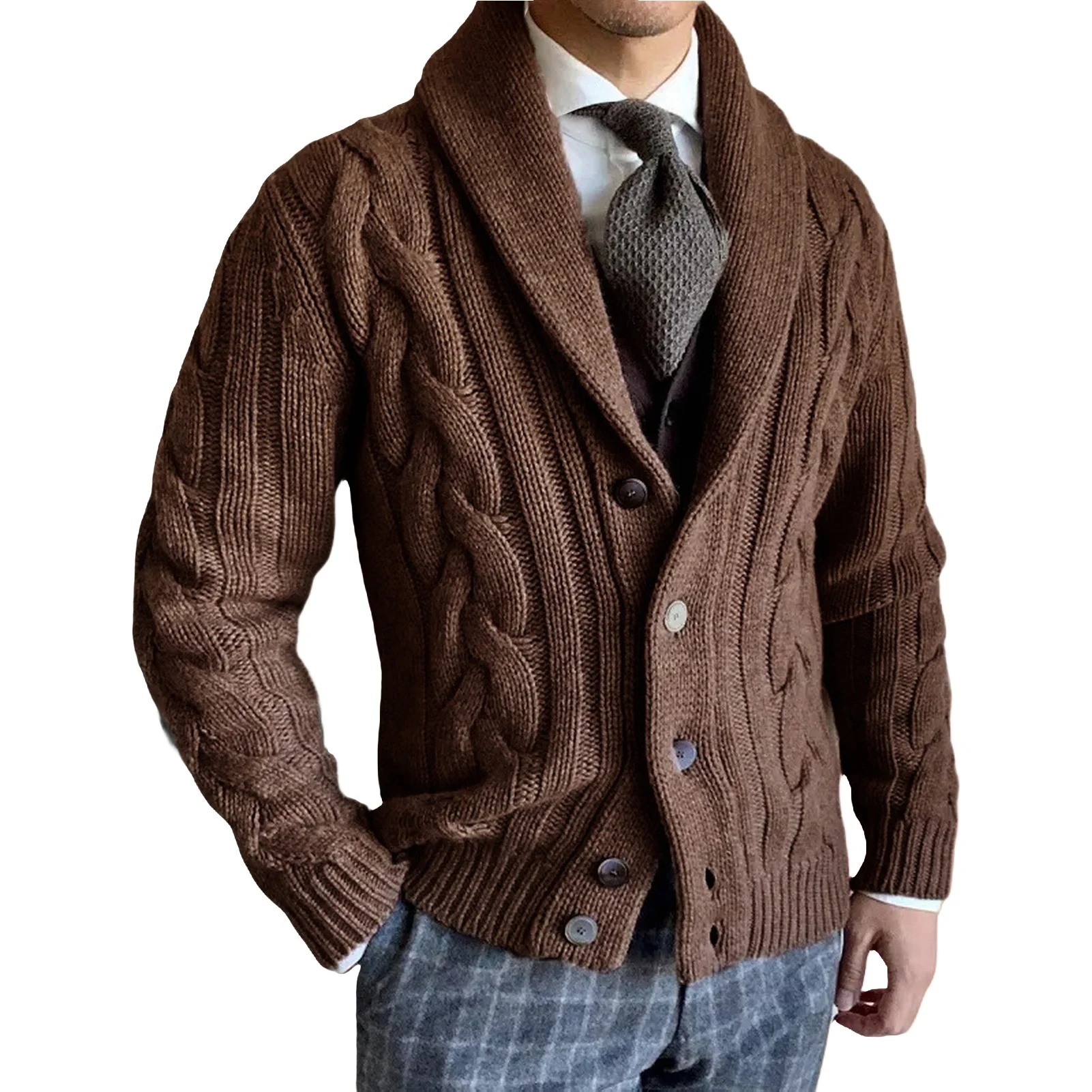 

Vintage Knitted Cardigan Jackets for Men Spring Long Sleeve Turn-down Collar Sweater Coats Korean Style Men's Knit Cardigan Coat