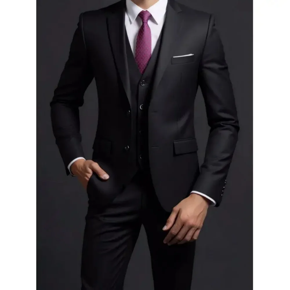 

Moda Masculina Negócios Tendência ao Ar Livre Cor Sólida Casual Slim-fit Casamento Host Terno de Caval