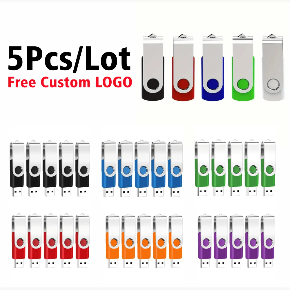 5Pcs/lot Metal Clip Color Flash Drive USB2.0 4GB 8GB 16GB 32GB 64GB  2GB Memory Stick Free Custom LOGO