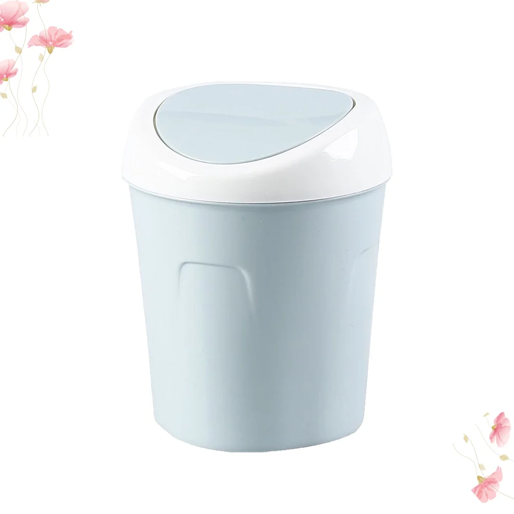 1PC Desktop Trash Can with Lid Mini Home Living Room Desk with Trash Can Rubbish Container (Blue)