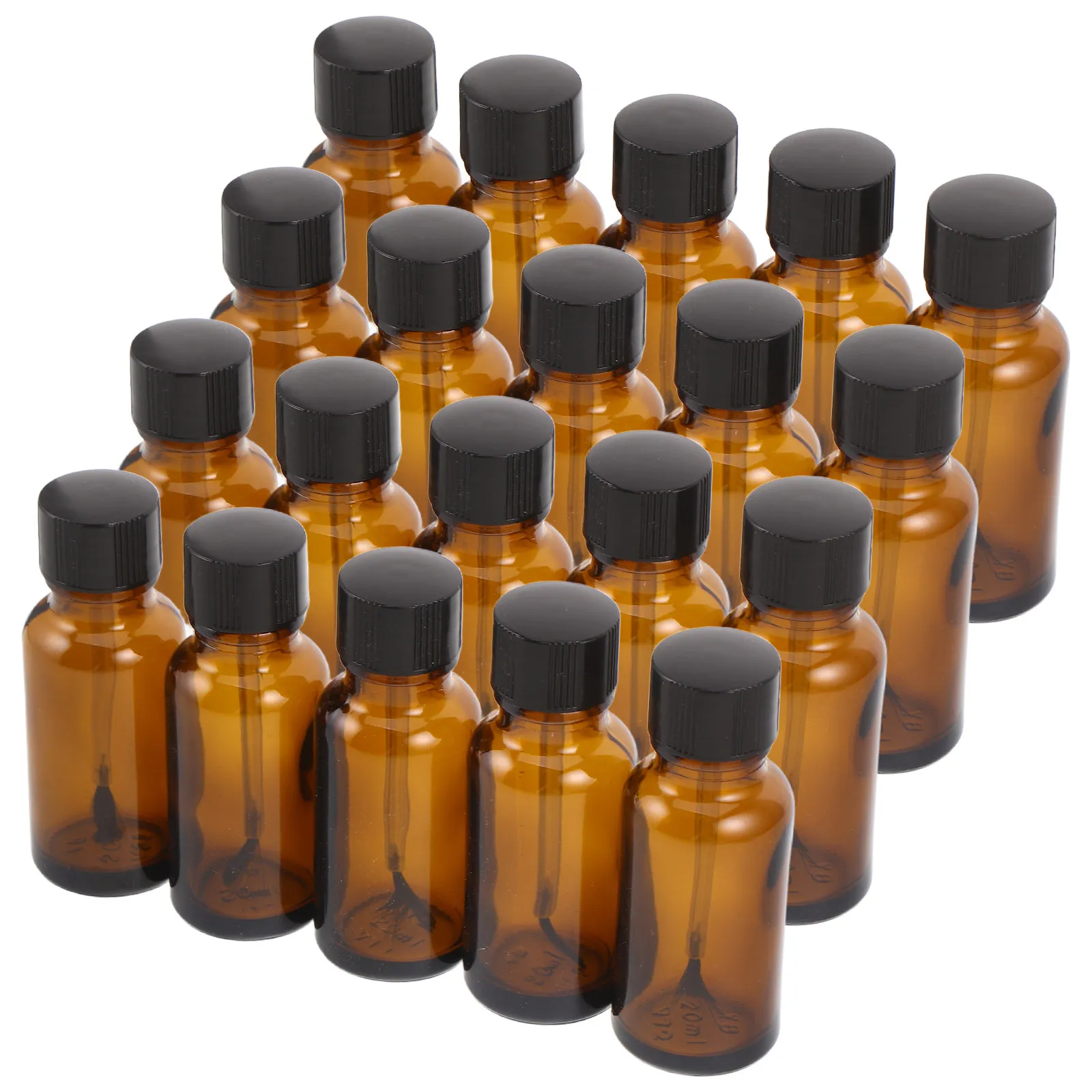20Pcs Cylindrical Brown Glass Nail Bottles with Brush Caps Refillable Leakproof for Custom Nail Polish Essential Oil Sample