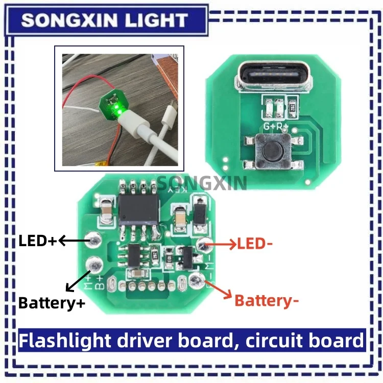 SAMIROB Flashlight driver board, DIY circuit board, TypeC charging port, integrated charging and discharging module