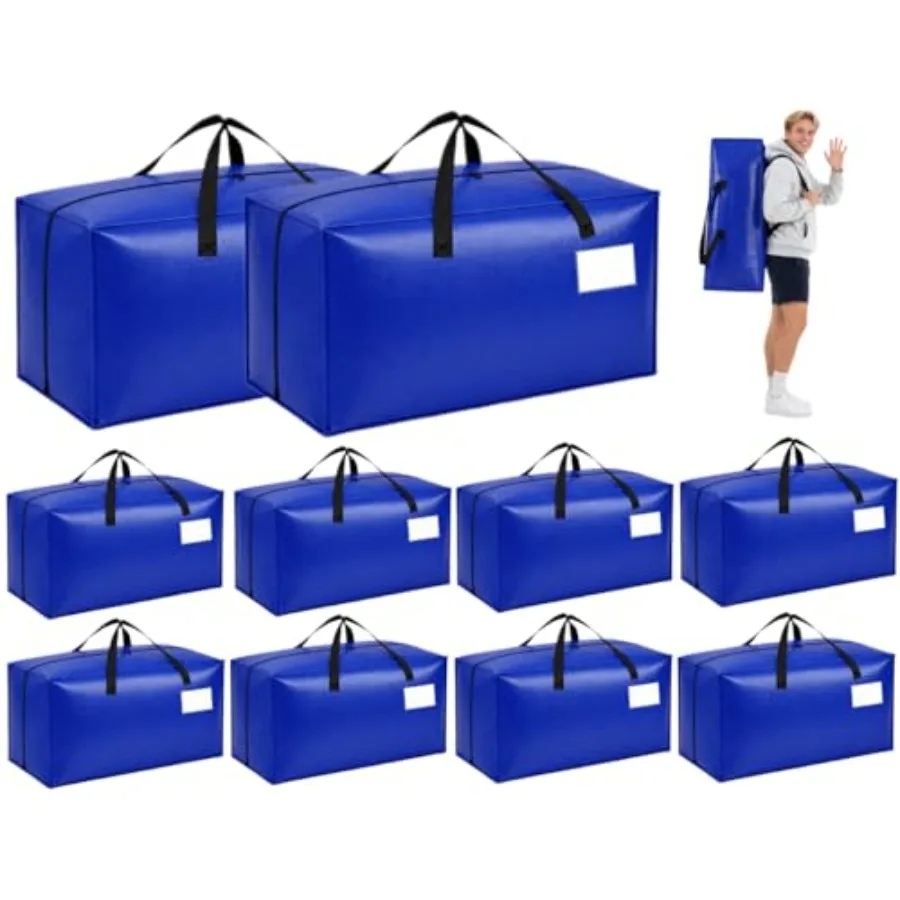 

10 Pack Moving Bags Heavy Duty Extra Large Storage Bags with Zippers, Handles, Backpack Straps Packing Bag for Moving College D