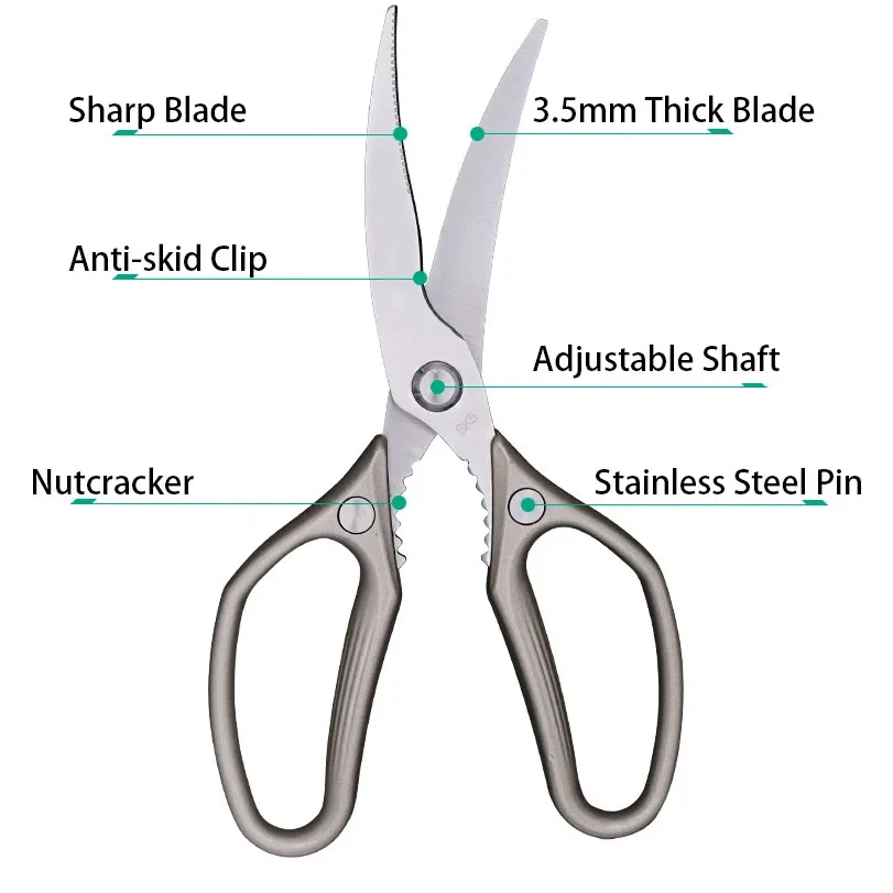 Dobeli Stainless Steel Power Chicken Bone Scissors Aluminium Alloy Handle Barbecue Cutter Household Kitchen Tool With Nutcracker