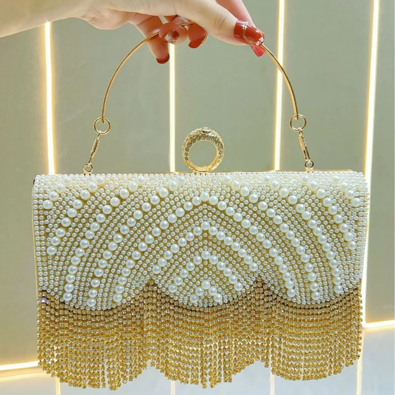 

Diamond Evening Clutch Bag Golden Tassel Handbag Boutique Novelty Metallic Rhinestone Purses And Handbags Bridal Wedding Party