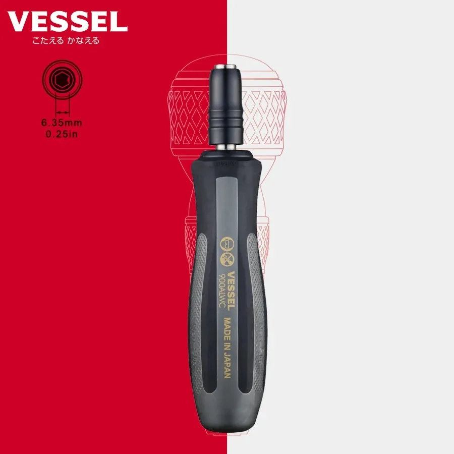 

Рукоятка для шестигранных отверток VESSEL 900ALWC 1/4'' с нескользящим держателем бит, инструмент для ремонта
