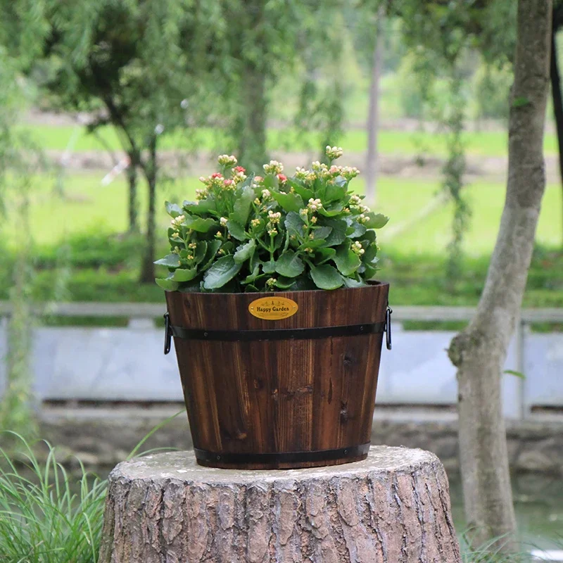 Anti-Corrosion Wooden Plant Pot, Creative Barrel for Balcony Decor, Durable Outdoor Flower Stand, Decorative Garden Planter