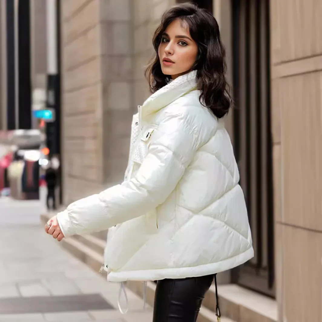 2025 女性の新しい冬のジャケット女性の皮質光沢のある表面スタンドカラー暖かい綿のジャケットコート女性の厚みのパーカートップス